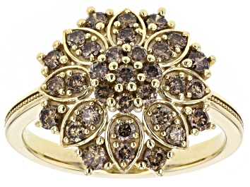 Picture of Champagne Diamond 10k Yellow Gold Cluster Ring 0.85ctw