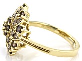 Champagne Diamond 10k Yellow Gold Cluster Ring 0.85ctw