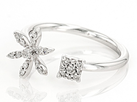 White Diamond 10k White Gold Floral Cuff Ring 0.20ctw