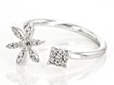 White Diamond 10k White Gold Floral Cuff Ring 0.20ctw