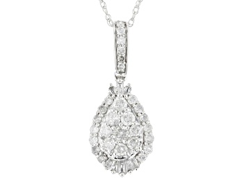 Picture of White Diamond 10k White Gold Cluster Pendant With 18" Rope Chain 0.50ctw