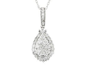 White Diamond 10k White Gold Cluster Pendant With 18" Rope Chain 0.50ctw