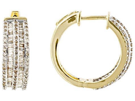 White Diamond 10k Yellow Gold Hoop Earrings 2.00ctw