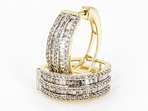 White Diamond 10k Yellow Gold Hoop Earrings 2.00ctw
