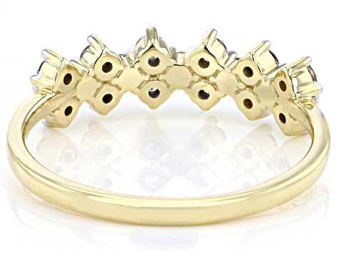 White Diamond 10k Yellow Gold Cluster Band Ring 0.55ctw