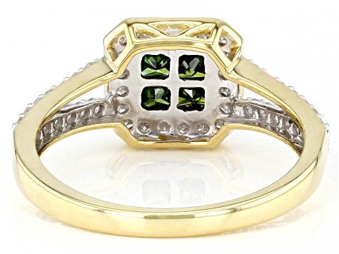 Green And White Diamond 10k Yellow Gold Quad Ring 0.75ctw