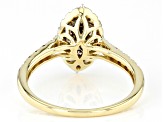 Champagne And White Diamond 10k Yellow Gold Halo Cluster Ring 0.75ctw