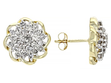Picture of White Diamond 10k Yellow Gold Cluster Stud Earrings 1.50ctw