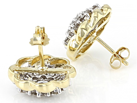 White Diamond 10k Yellow Gold Cluster Stud Earrings 1.50ctw