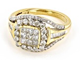 White Diamond 10k Yellow Gold Cluster Ring 1.00ctw