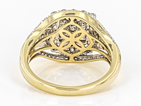 White Diamond 10k Yellow Gold Cluster Ring 1.00ctw