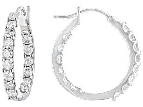 White Diamond 10k White Gold Inside-Out Hoop Earrings 1.25ctw