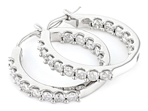 White Diamond 10k White Gold Inside-Out Hoop Earrings 1.25ctw