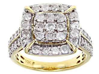 White Diamond 10k Yellow Gold Cluster Ring 2.00ctw