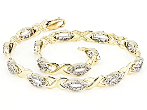 White Diamond 10K Yellow Gold Tennis Bracelet 1.15ctw