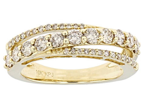 Champagne Diamond 10k Yellow Gold Band Ring 1.00ctw