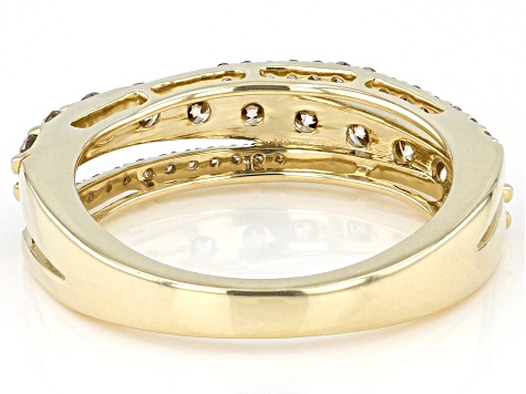 Champagne Diamond 10k Yellow Gold Band Ring 1.00ctw