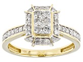 White Diamond 10k Yellow Gold Halo Ring 0.50ctw