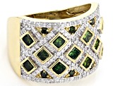 Green And White Diamond 10k Yellow Gold Wide Band Ring 1.50ctw