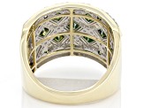 Green And White Diamond 10k Yellow Gold Wide Band Ring 1.50ctw