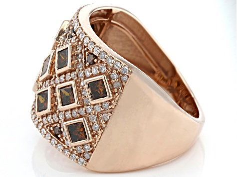 Red And White Diamond 10k Rose Gold Wide Band Ring 1.50ctw
