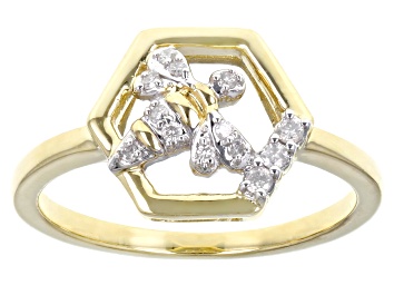 Picture of White Diamond 10k Yellow Gold Bee Ring 0.10ctw
