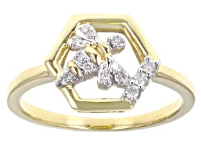 White Diamond 10k Yellow Gold Bee Ring 0.10ctw
