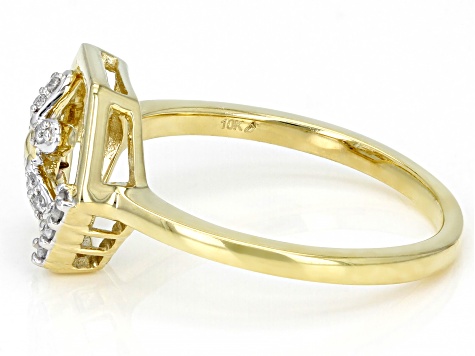 White Diamond 10k Yellow Gold Bee Ring 0.10ctw