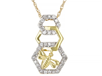 Picture of White Diamond 10k Yellow Gold Bee Slide Pendant With 18" Rope Chain 0.20ctw