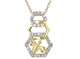 White Diamond 10k Yellow Gold Bee Slide Pendant With 18" Rope Chain 0.20ctw