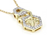 White Diamond 10k Yellow Gold Bee Slide Pendant With 18" Rope Chain 0.20ctw