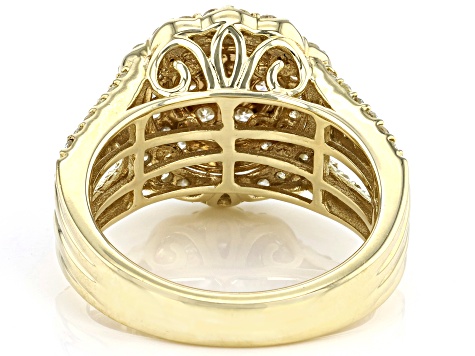 White Diamond 10k Yellow Gold Halo Cluster Ring 1.50ctw