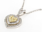 Natural Yellow And White Diamond 10k White Gold Heart Pendant With 18" Singapore Chain 0.85ctw