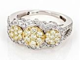 Natural Yellow And White Diamond 10k White Gold Cluster Ring 1.40ctw