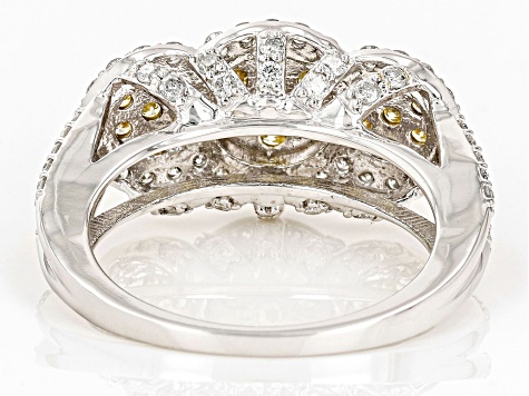 Natural Yellow And White Diamond 10k White Gold Cluster Ring 1.40ctw