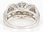 Natural Yellow And White Diamond 10k White Gold Cluster Ring 1.40ctw