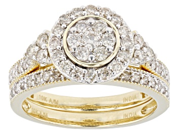 Picture of Diamond 10k Yellow Gold Halo Ring Set 0.95ctw