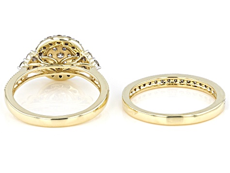 Diamond 10k Yellow Gold Halo Ring Set 0.95ctw