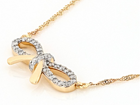 White Diamond 10k Yellow Gold Bow Necklace 0.35ctw