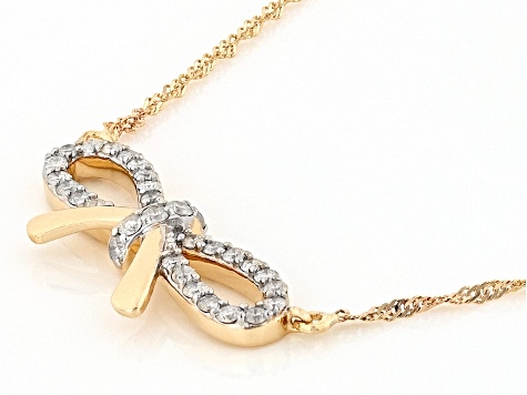 White Diamond 10k Yellow Gold Bow Necklace 0.35ctw - SDG464N