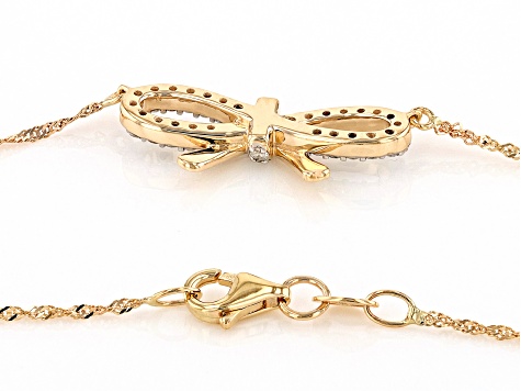 White Diamond 10k Yellow Gold Bow Necklace 0.35ctw - SDG464N