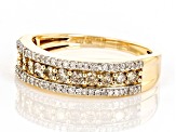 Champagne And White Diamond 10k Yellow Gold Band Ring 0.50ctw