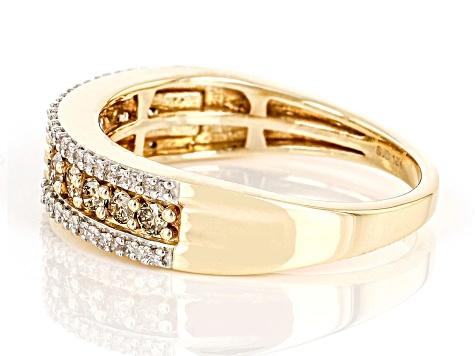 Champagne And White Diamond 10k Yellow Gold Band Ring 0.50ctw