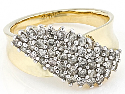 White Diamond 10k Yellow Gold Cluster Ring 1.00ctw