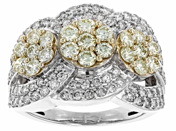 Picture of Natural Yellow And White Diamond 10k White Gold Cluster Ring 2.60ctw
