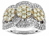 Natural Yellow And White Diamond 10k White Gold Cluster Ring 2.60ctw