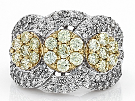 Natural Yellow And White Diamond 10k White Gold Cluster Ring 2.60ctw