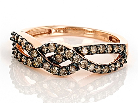 Champagne Diamond 10k Rose Gold Crossover Band Ring 0.55ctw