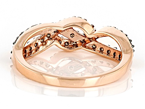 Champagne Diamond 10k Rose Gold Crossover Band Ring 0.55ctw
