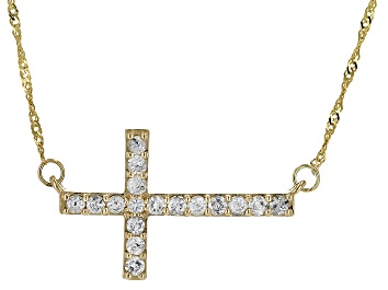 Picture of White Diamond 10k Yellow Gold Cross Necklace 0.55ctw